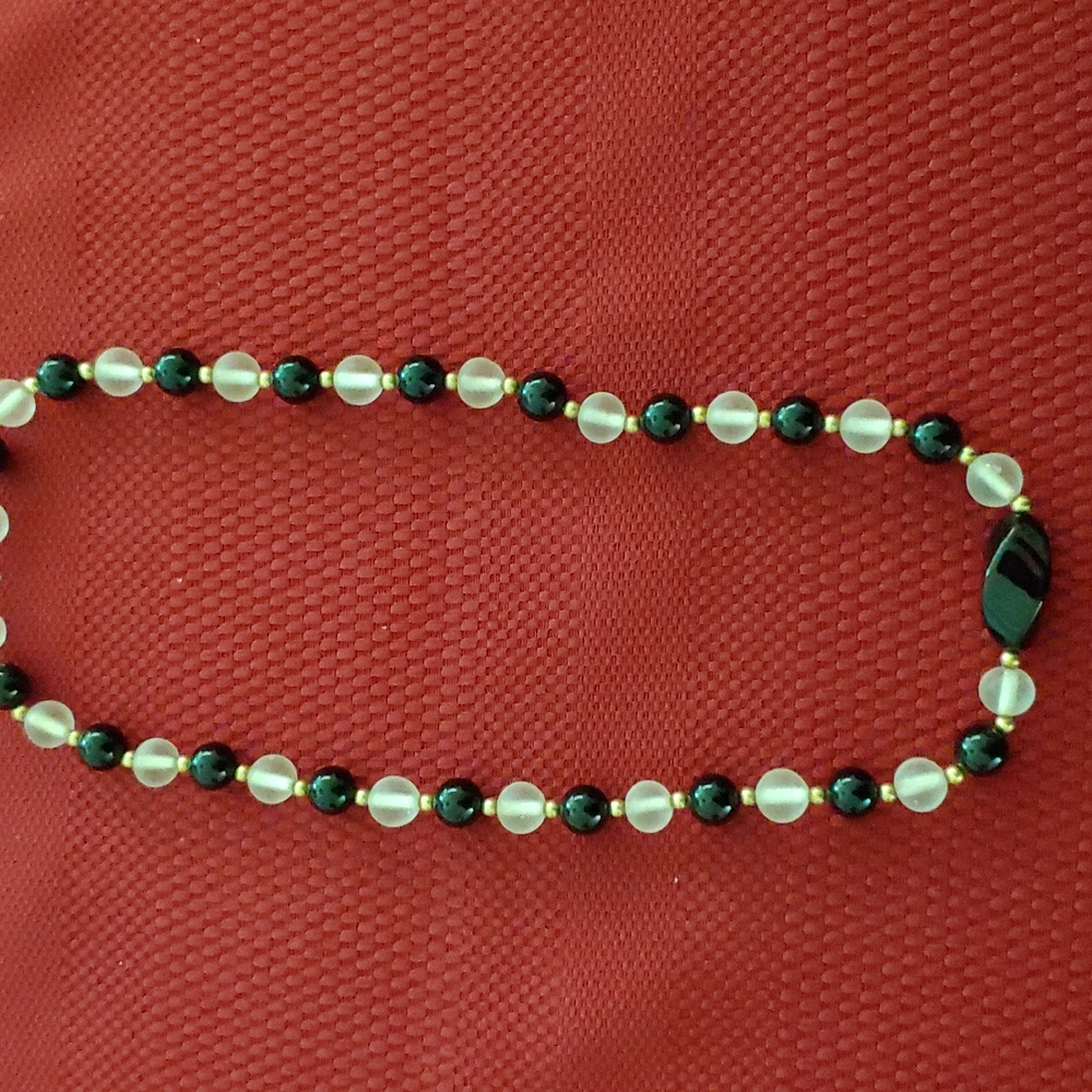 Vintage onyx, 14k, white quartz necklace